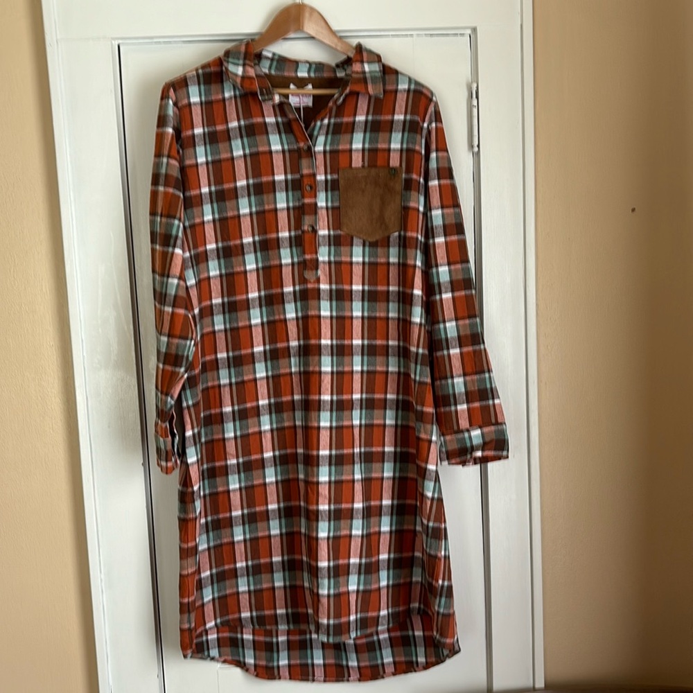 🍁Marleylilly PumpkinPlaid Shirtdress (with optional belt).  Size2x.